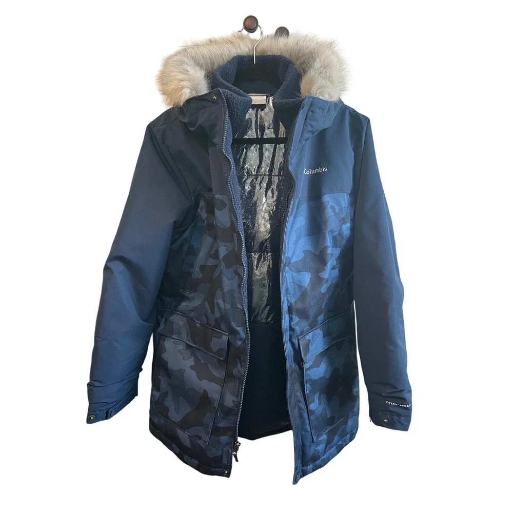 Columbia Kids Nordic Strider Navy Camo Omni-Heat Winter‎ Jacket XL 18/20 SB0106